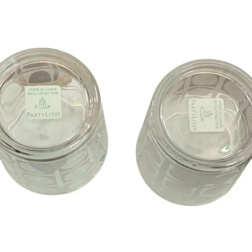 Partylite Retro Style Votive Pair Clear Glass Circle Design Candle Holders P8347